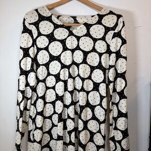 Gudrun Sjoden M Black/White Dots Long Sleeve Shift Organic Cotton Dress Pockets